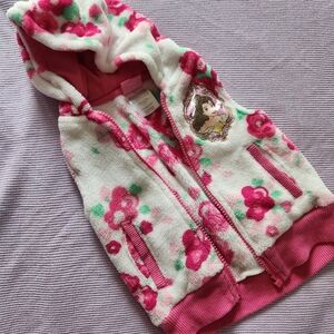 Disney Princess BELLE (Beauty & The Beast) Floral Fuzzy Hooded Vest TODDLERS 2T